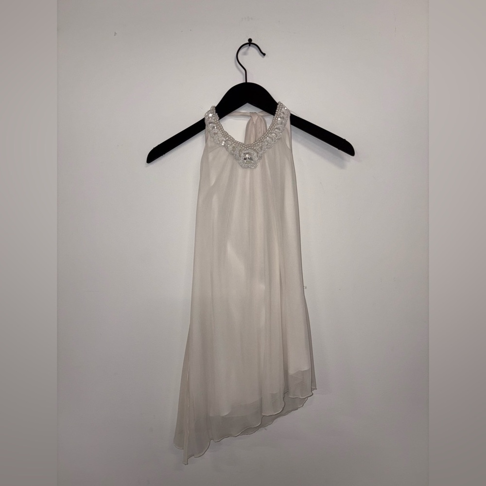 Stunning Cream Chiffon and Jewelled Asymmetrical Halter